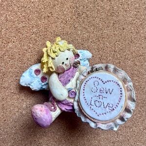 Angel Figurine with Sew Love Cross Stitch Sign
